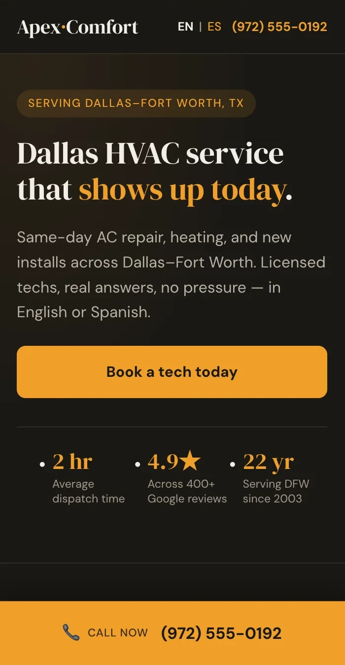 Apex Comfort — mobile view
